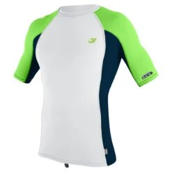 O'Neill Premium Skins S/S Rash Guard Top - White/Abyss/Dayglo