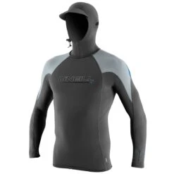 O'Neill Premium Skins O'Zone Mens Hooded Long Sleeve Rash Guard - Graphite/ Cool Grey/ Ocean