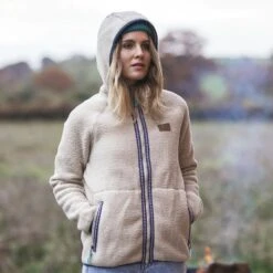 Passenger Lake Womens Full Zip Recycled Hooded Sherpa Fleece - Oatmeal