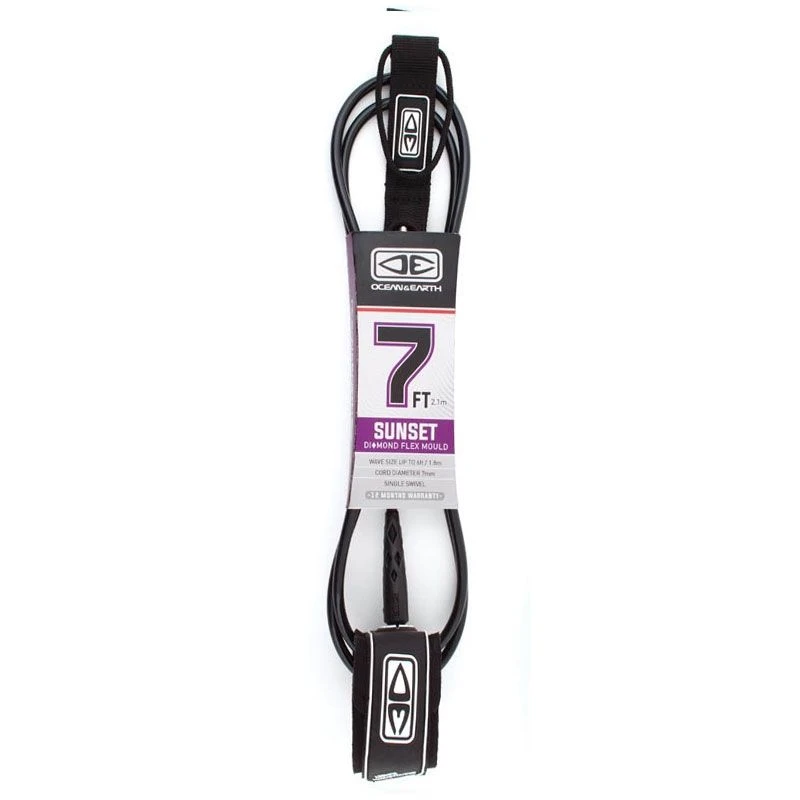 Ocean & Earth 7ft Sunset Surfboard Leash - Black 3 Ocean & Earth 7ft Sunset Surfboard Leash - Black