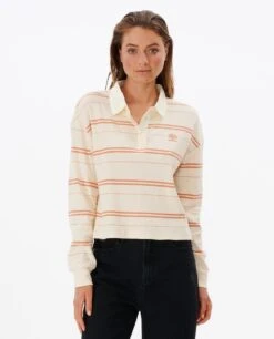 Rip Curl Melting Waves Womens Long Sleeve Polo - Off White