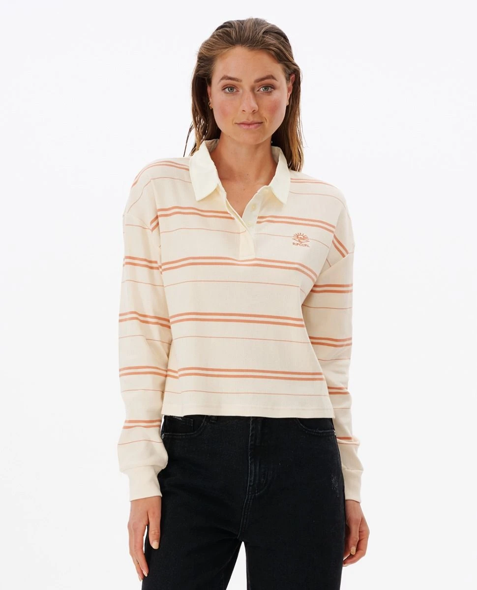 Rip Curl Melting Waves Womens Long Sleeve Polo - Off White 3 Rip Curl Melting Waves Womens Long Sleeve Polo - Off White