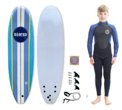 Sorted Premium 6ft2 Foam Surfboard & 3/2mm Boys Wetsuit Package
