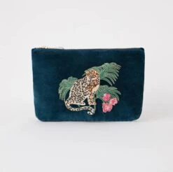 Elizabeth Scarlett Jungle Jaguar Mini Pouch - Ink Blue