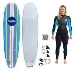 Sorted Premium 8ft Foam Surfboard & 3/2mm Womens Wetsuit Package