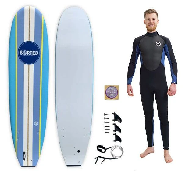 Sorted Premium 9ft Foam Surfboard & 3/2mm Mens Wetsuit Package 3 Sorted Premium 9ft Foam Surfboard & 3/2mm Mens Wetsuit Package