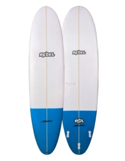 Rebel Mini Mal PU Surfboard - White/Blue Tail Dip -Cheap Surfboards Store rebel mini mal blue