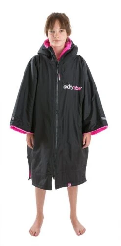 Dryrobe Advance Short Sleeve Robe - Age 10-14 - Black / Pink