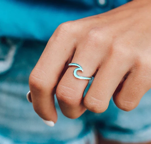 Pura Vida Enamel Wave Ring - Silver 3 Pura Vida Enamel Wave Ring - Silver