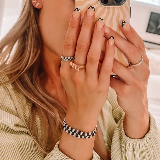 Pura Vida Woven Seed Bead Checkerboard Bracelet - Black/White 3 Pura Vida Woven Seed Bead Checkerboard Bracelet - Black/White