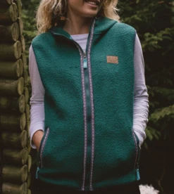 Passenger Waters Hooded Womens Recycled Sherpa Vest - Storm Green