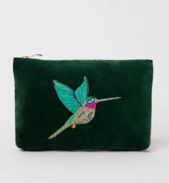 Elizabeth Scarlett Hummingbird Velvet Mini Pouch - Rainforest