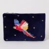 Elizabeth Scarlett Parrot Velvet Mini Pouch - Navy