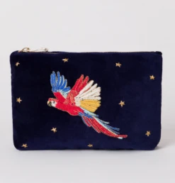 Elizabeth Scarlett Parrot Velvet Mini Pouch - Navy