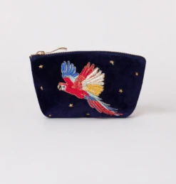 Elizabeth Scarlett Parrot Velvet Coin Purse - Navy