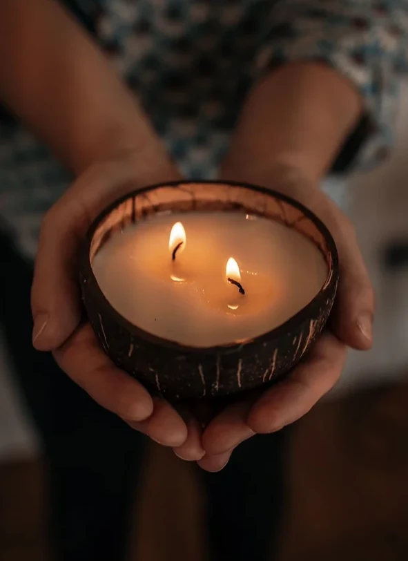 Kukena Festive Waves Coconut Bowl Candle - Brown 3 Kukena Festive Waves Coconut Bowl Candle - Brown