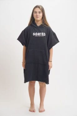 Sorted Surf Premium Hooded Kids Changing Robe - Black -Cheap Surfboards Store sorted robie kids1