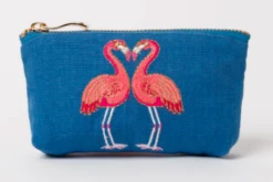 Elizabeth Scarlett Flamingo Velvet Coin Purse - Bright Cobalt/ Cotton