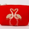 Elizabeth Scarlett Flamingo Velvet Coin Purse - Cherry Tomato / Velvet