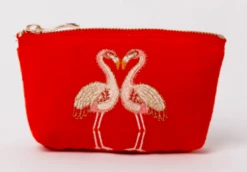 Elizabeth Scarlett Flamingo Velvet Coin Purse - Cherry Tomato / Velvet